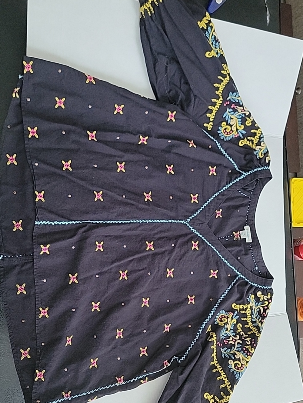 Sundance XXLBlack Embroidered Peasant Top Oversized
